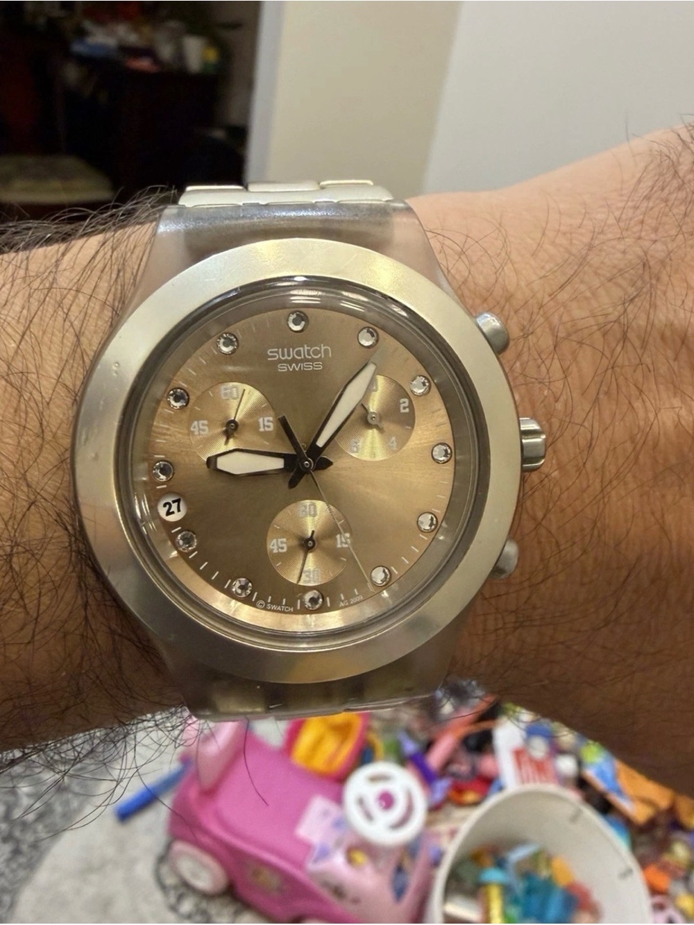 Swatch Irony Diaphane Full Blooded Gold Chronograph Watch 43mm SVCK4032G